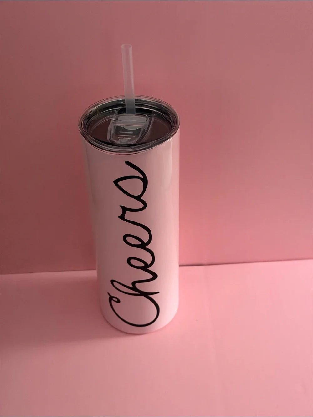 Pink 'Cheers' Stainless Steel Tumbler with Straw